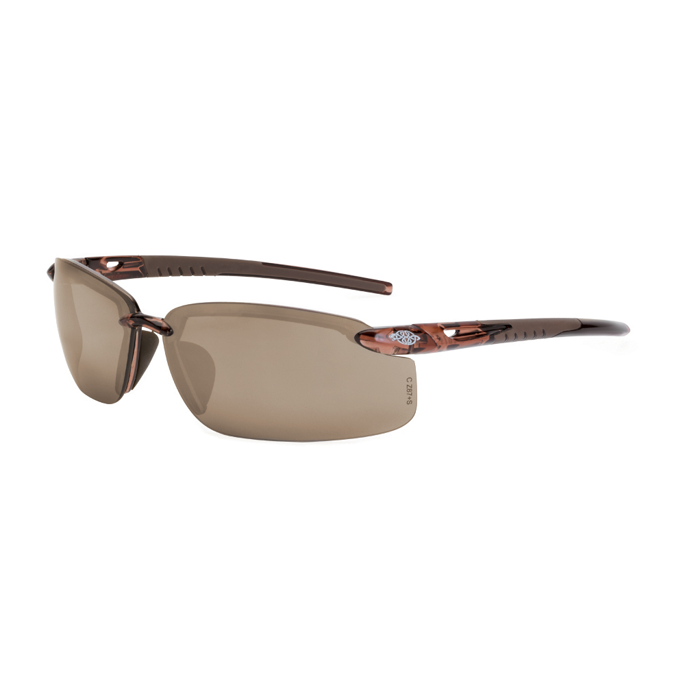 ES5 Premium Safety Eyewear - Crystal Brown Frame - HD Brown Flash Mirror Lens - Mirror Lens